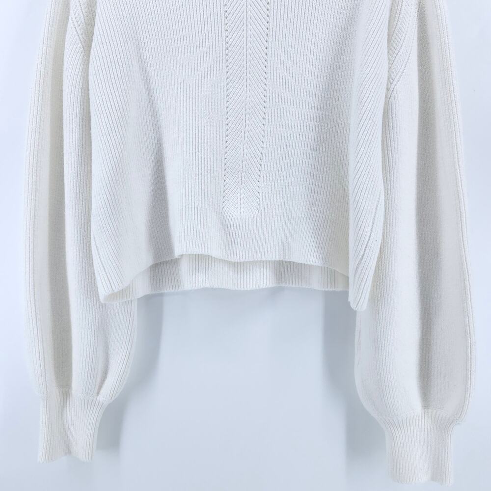 French Connection White Polymide Crop LaceKnit MockNeck Sweater Balloon Sleeve M - Picture 10 of 11